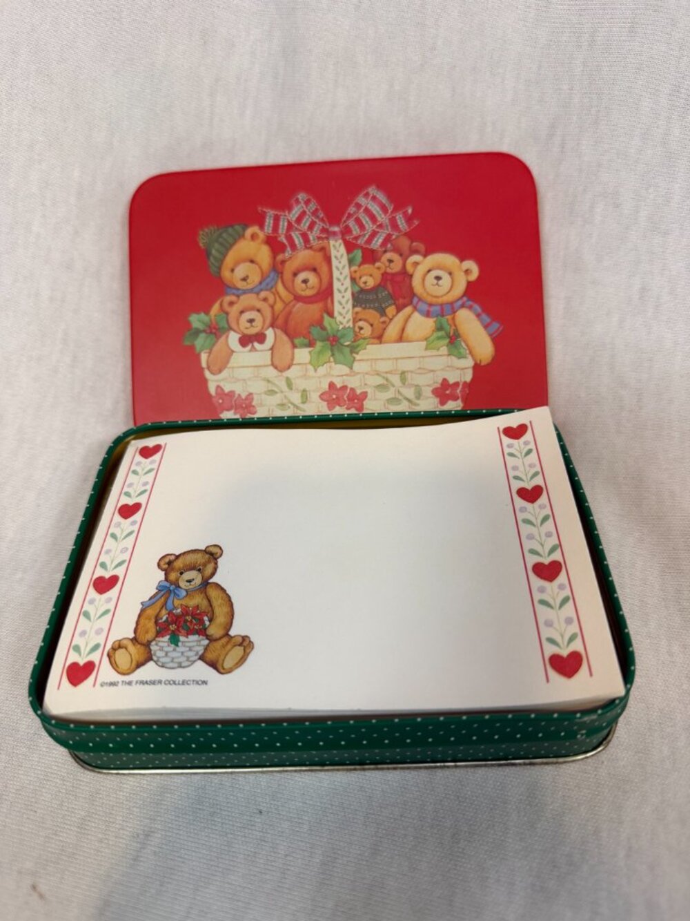 Potpourri Press 1992 Christmas Teddy Bear Note Card Tin Fraser Set 90s Vintage